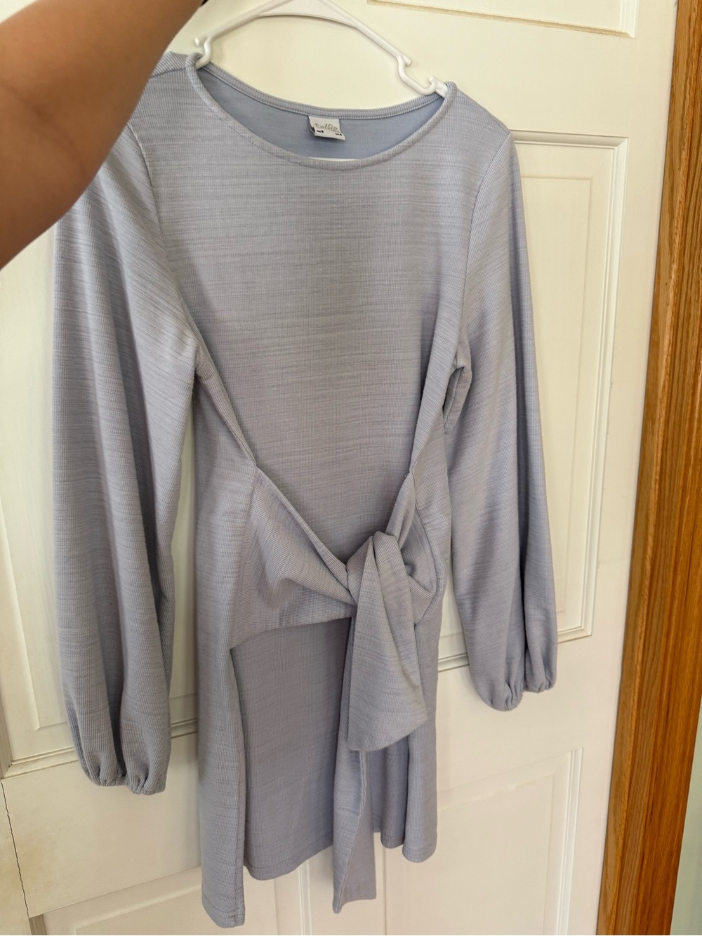 Selfie Leslie Light Blue Long Sleeve Tie-Front Dress